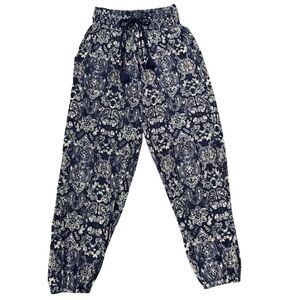Aerie Nomad Jogger Harem Pants Drawstring Navy Boho Paisley Travel Women’s XS